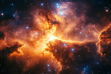 Wall Mural - breathtaking nebula formation in deep space featuring vibrant orange clouds and countless sparkling 
