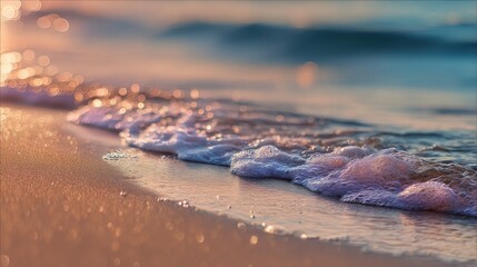 Poster - Gentle Waves Washing Ashore at Sunset, Evoking Tranquility and Coastal Getaways for Relaxation and Mindfulness : Generative AI