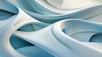 Poster - Abstract swirling light blue and white 3D shapes.