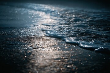 Poster - Ocean Waves Crashing on Shore at Night, Evoking Serenity and Coastal Exploration for Travel and Tourism Campaigns : Generative AI