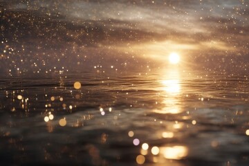 Poster - Golden Sunset Over Calm Ocean With Bokeh, Representing Tranquility and Spiritual Reflection for Meditation and Wellness Retreats : Generative AI