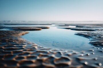 Aufkleber - Tranquil Tide Pools Reflecting Sky at Low Tide, Evoking Coastal Serenity and Environmental Awareness for Conservation Campaigns : Generative AI