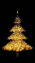 Wall Mural - golden sparkle christmas tree rotating christmas tree made of gold particles. shallow depth of field