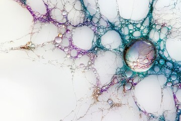 Wall Mural - Intricate network of iridescent bubbles, forming a mesmerizing abstract pattern on a white background.