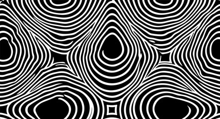 Aufkleber - Abstract black and white vector illustration with bold swirling lines and organic eye-shaped forms, creating a dynamic visual flow and a striking modern graphic pattern.