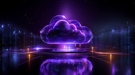 Wall Mural - 3d glass holographic purple cloud icon render. concept of digital data, cloud computing technology s