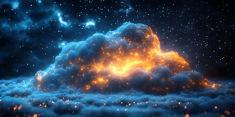 Wall Mural - celestial cloudscape with glowing light particles in deep blue starry night sky atmospheric dreamlik