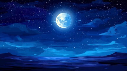 Poster - Night sky with full moon over a calm, dark landscape.