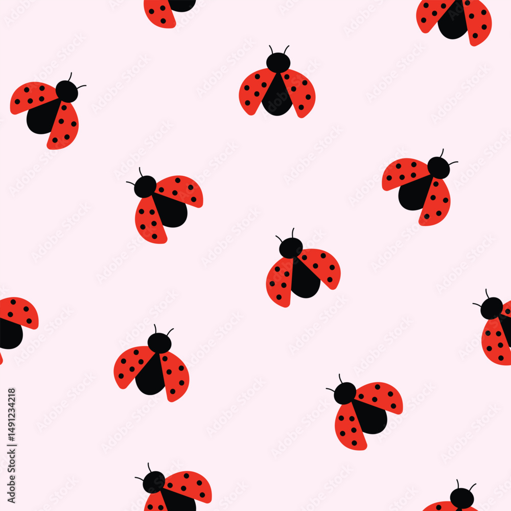 Minimalist seamless pattern with tiny ladybugs on a soft pink ...
