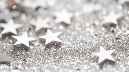 Poster - Silver glitter background with scattered white stars.