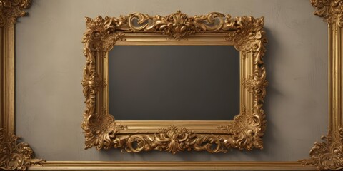 Wall Mural - Ornate gold scroll frame, baroque style  Elegant vintage design , border, classic