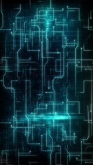 Wall Mural - vertical network connections abstract in blue 4k loop features animated scrolling glowing circuit li