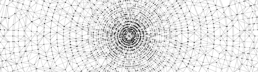 Leinwandbilder - Technology abstract background. Dots connected by lines. Minimalist mesh backdrop. Abstract polygonal radial shape. Plexus circles.