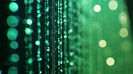 Aufkleber - Abstract green bokeh lights, glowing lines, and blurred circles.
