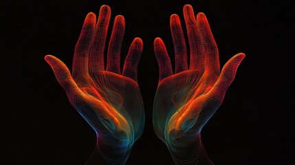 Aufkleber - Glowing, ethereal hands raised in supplication against a black background.