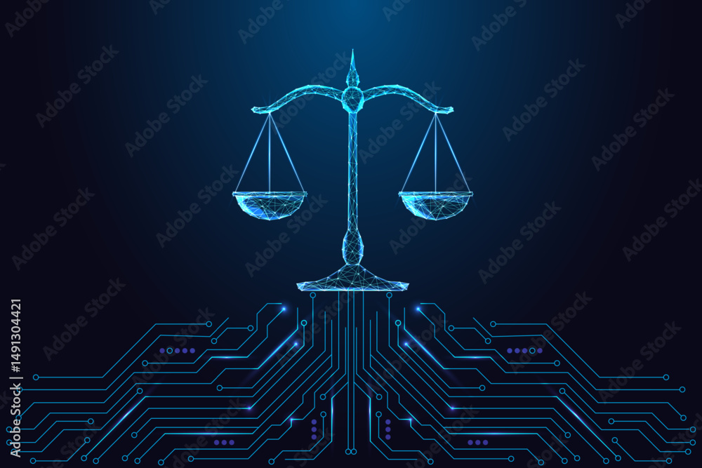 AI ethics, Digital law, justice technology concept with glowing balance ...