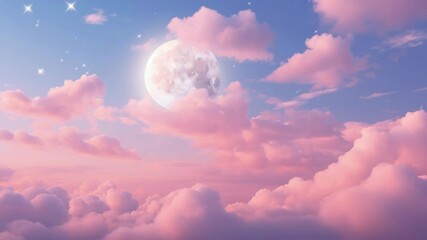 Wall Mural - dreamy, pastel sky with a full moon and stars, viewed from a low angle. perfect for a serene, fantas