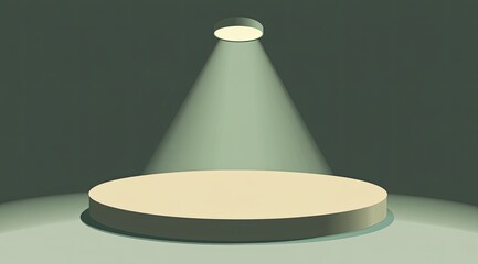 Wall Mural - a minimalist illustration of a circular stage illuminated by a single spotlight against a muted gree