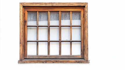 Poster - Rustic wooden window with gridded panes on white wall.