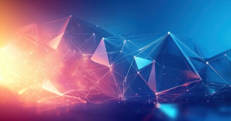Wall Mural - abstract interconnected geometric shapes forming a glowing network with vibrant purple, pink, and bl