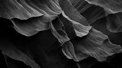Poster - Abstract grayscale close-up of textured rock formations, showing shadows and depth.
