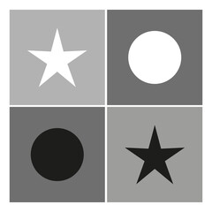 Star and circle. Dual shape contrast. Vector flat layout. Bold graphic icon.