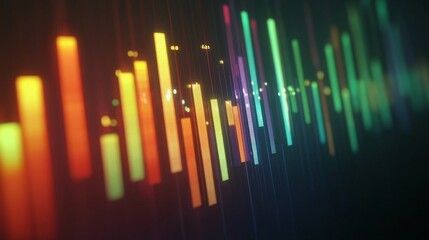 Aufkleber - Close-up of a colorful business graph with bars and lines, displaying financial growth and market trends, with soft lighting highlighting the data.