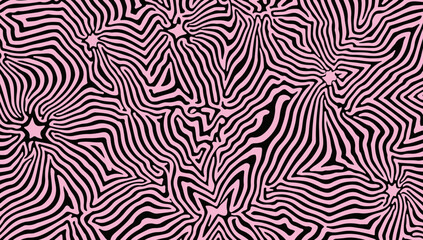 Aufkleber - Abstract pattern of wavy black lines on a pink background, capturing the trendy psychedelic and neo-retro line art style often seen in modern graphic and fashion design.