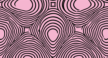 Aufkleber - Abstract pattern of wavy black lines on a pink background, capturing the trendy psychedelic and neo-retro line art style often seen in modern graphic and fashion design.