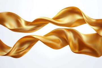 Poster - two flowing golden silky ribbons twisting gracefully on a white seamless background conveying elegance and movement