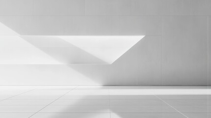 Aufkleber - Minimalist white interior space with large rectangular skylight casting sharp shadows on smooth tiled floor and walls, evoking calm and simplicity