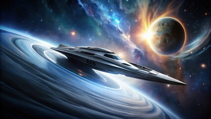 Wall Mural - a futuristic spacecraft gracefully navigates a swirling nebula, approaching a vibrant celestial body
