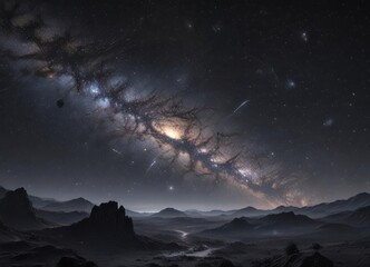 Wall Mural - a breathtaking view of a mesmerizing galaxy, speckled with countless shining stars against an inky b