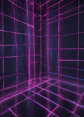Wall Mural - abstract pink and dark blue neon grid, glowing lines and shapes , style, modern, texture