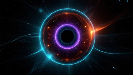 Wall Mural - glowing abstract sphere with vibrant blue, orange, and purple light trails and core, creating dynami
