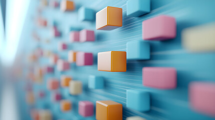 Wall Mural - A wall of colorful blocks with a blue background