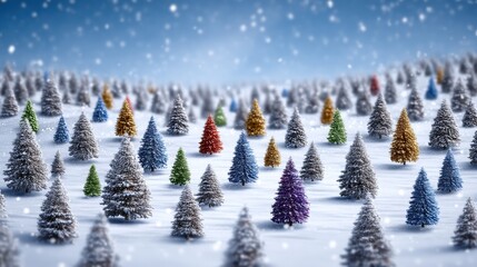 Wall Mural - Snow-covered field with frosted trees under a pale winter sky, creating a serene cold landscape.