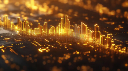 Wall Mural - upward trending golden financial chart on dark background representing business growth success