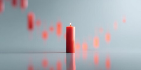 Aufkleber - Minimalist Financial Visualization Bold Red Candlestick Symbolizing Market Volatility, Digital Trading Insight with Trendsetting Data Aesthetics for Investment Strategy