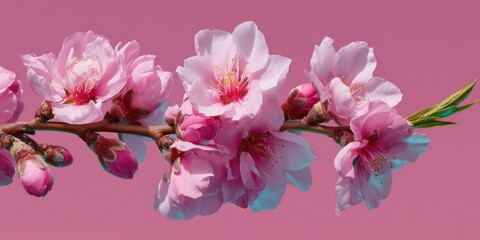 Poster - Soft Bloom Minimalism Delicate Almond Blossom Branch Against Dusty Rose - Contemporary Nature for Wellness and Design Inspiration