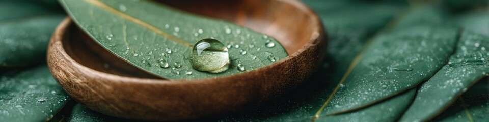Poster - Tranquil Eco-Wellness Organic Green Leaf Macro with Water Droplet - Sustainable Nature Inspiration for Mindful Lifestyle Branding