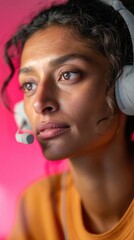 Poster - Empowered Digital Professional Gen Z Tech Innovator in Vibrant Audiowork Environment - Immersive Connectivity and Creative Workspace Aesthetic for Modern Multimedia Professionals
