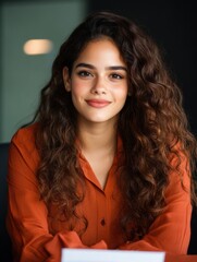 Poster - Empowered Gen Z Professional Authentic Leadership Portrait in Terracotta Blazer - Contemporary Workplace Confidence and Dynamic Career Storytelling
