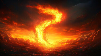 Wall Mural - symbol of triumphant growth shown through a fiery upward trend against a stunning twilight sky