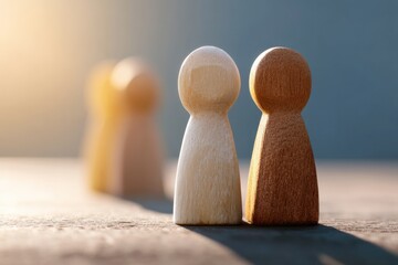 Aufkleber - Inclusive Design Meets Emotional Intelligence Minimalist Wooden Figures Symbolizing Diversity, Mediation, and Human Connection in Modern Workplace Dynamics