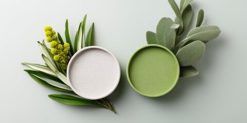 Aufkleber - Minimalist Botanical Wellness Sage Green and Neutral Ceramic Vessels with Organic Foliage - Sustainable Design Aesthetic for Holistic Lifestyle Branding