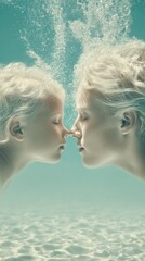 Poster - Ethereal Underwater Symmetry Intimate Reflection of Vulnerability and Connection in Surreal Gen Z Wellness Aesthetic for Mindful Visual Storytelling