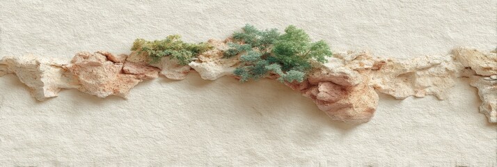 Poster - Tactile Terrain Minimalist Geological Abstract with Textural Paper Landscape - Artistic Visualization of Environmental Metamorphosis in Neutral Palette