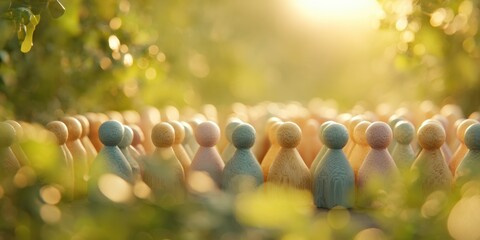 Aufkleber - Inclusive Democracy Visualization Diverse Miniature Figurines Symbolizing Collective Civic Engagement in Soft Golden Sunlight - Empowering Social Impact Narrative