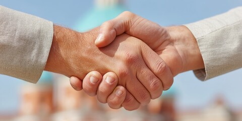 Leinwandbilder - Inclusive Corporate Collaboration Minimalist Handshake Visualizing Diverse Professional Partnership, Trust, and Strategic Global Business Connection